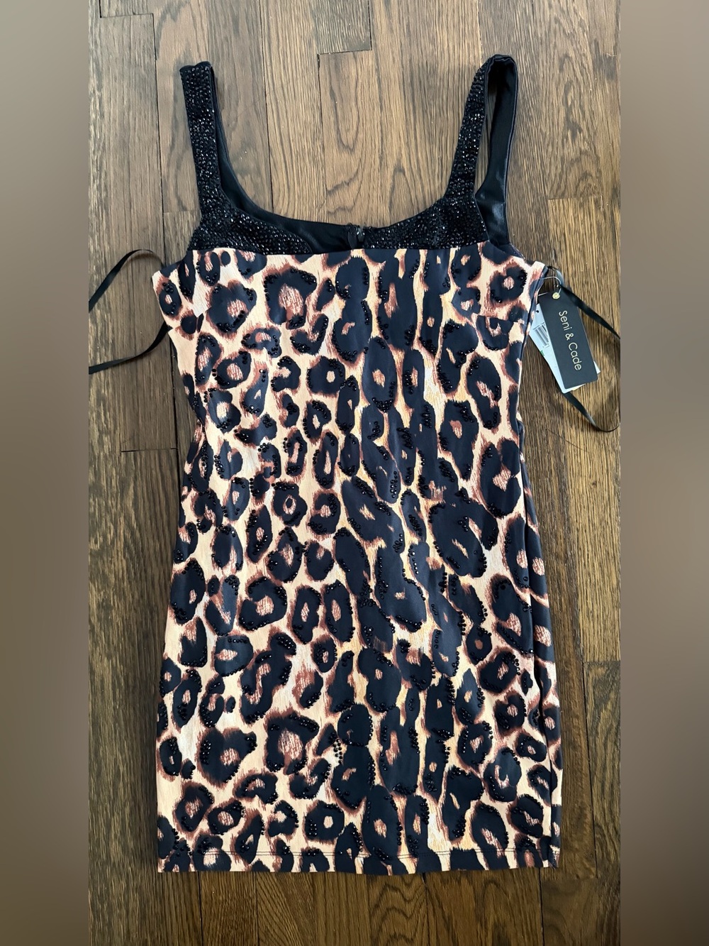 Leopard Print Beaded Tank Top - Black & Tan
